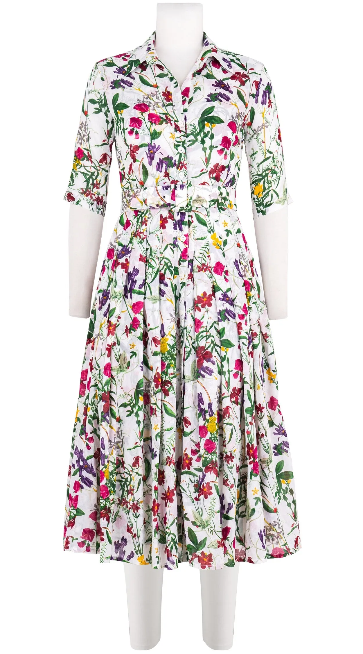 Audrey Dress #4 Shirt Collar 1/2 Sleeve Midi Length Cotton Musola (Fairy Tail Flower)