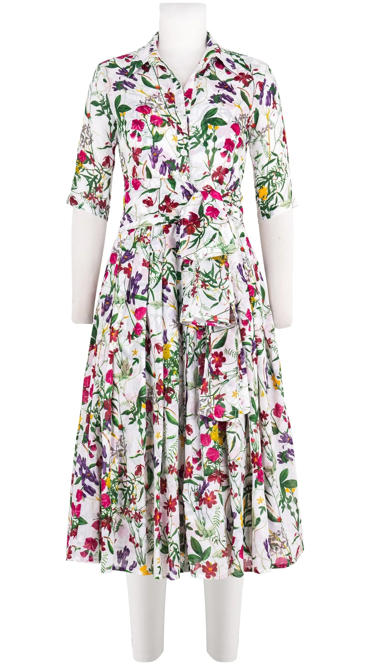 Audrey Dress #4 Shirt Collar 1/2 Sleeve Midi Length Cotton Musola (Fairy Tail Flower)