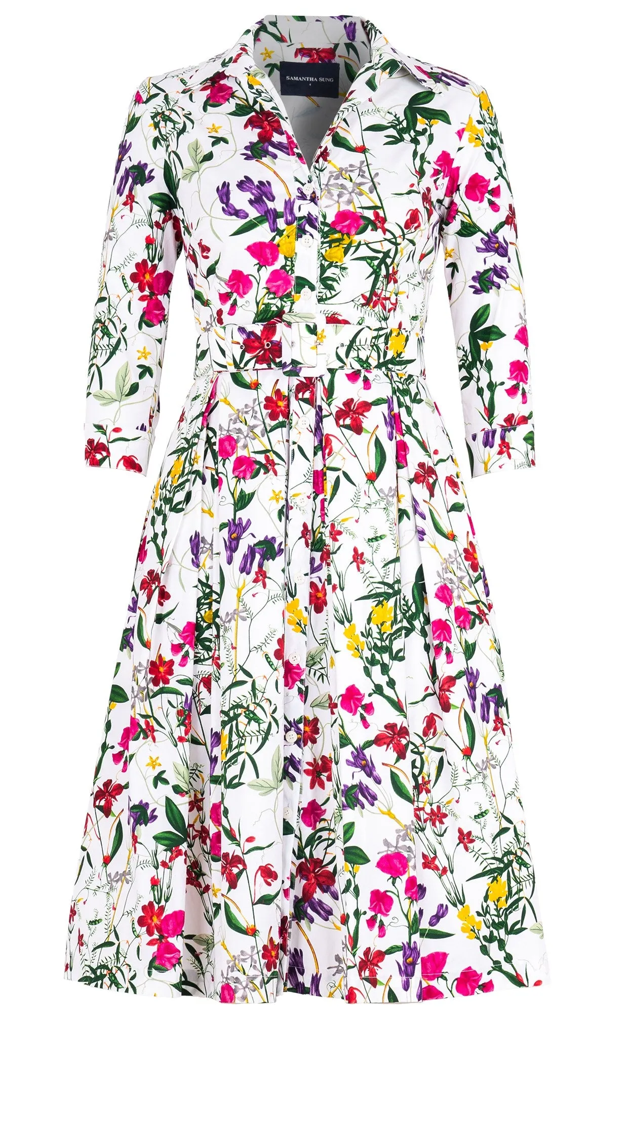 Audrey Dress #7 Shirt Collar 3/4 Sleeve Long Length Cotton Stretch (Fairy Tail Flower)