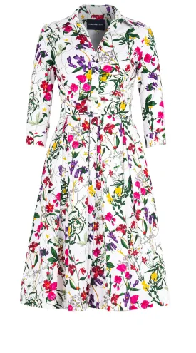 Audrey Dress #7 Shirt Collar 3/4 Sleeve Long Length Cotton Stretch (Fairy Tail Flower)