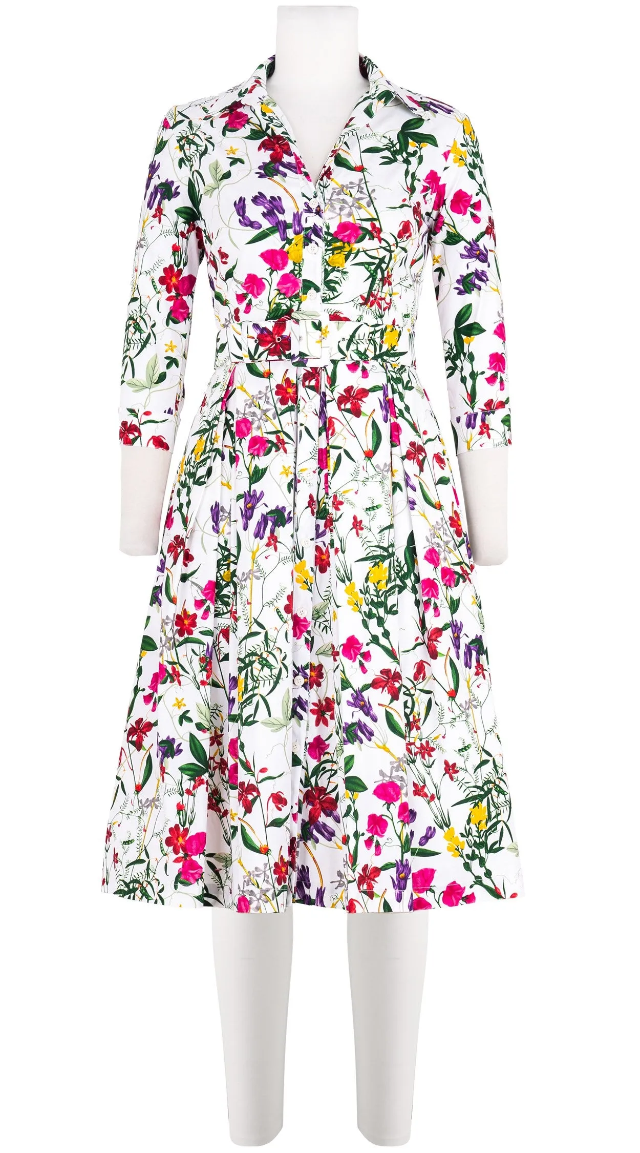 Audrey Dress #7 Shirt Collar 3/4 Sleeve Long Length Cotton Stretch (Fairy Tail Flower)