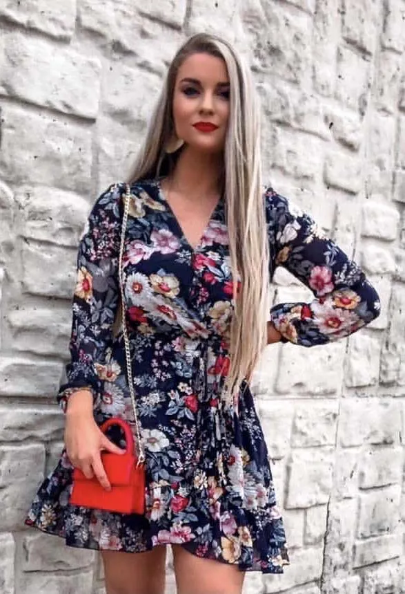 Aurano Chiffon Floral Dress (Blue)