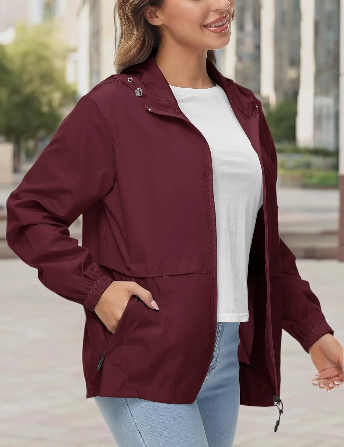 Avoogue Womens Waterproof Rain Jacket Lightweight Raincoat Packable Hooded Outdoor Windbreaker