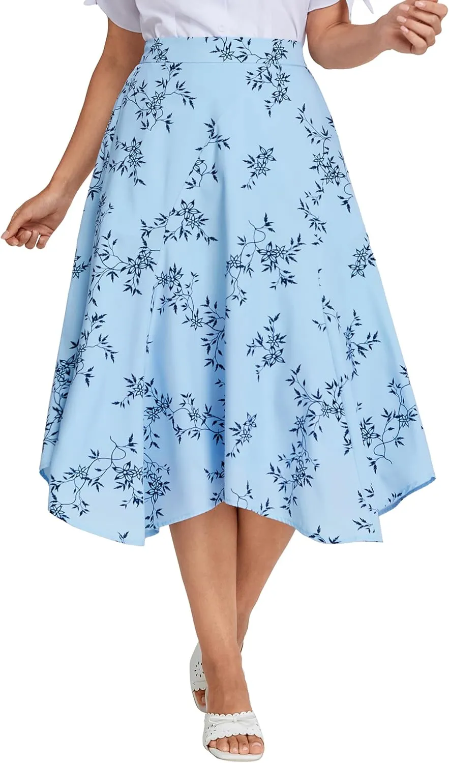Belle Poque Women Floral Midi Skirt Flowy Skirt Boho Skirt High Waisted Skirt with Pockets
