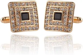 Black and Silver Gold Concentric Diamond Clear Crystal Dust Cufflinks, AILUOR Tuxedo Shirt Cufflinks French Style Shirt Studs