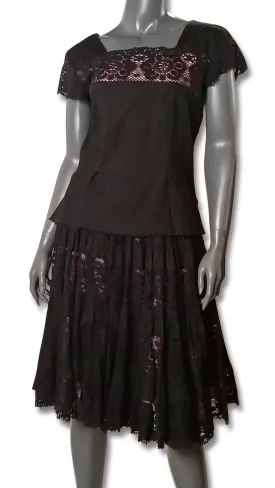Black Pintuck/Lace 1960s Skirt and Top