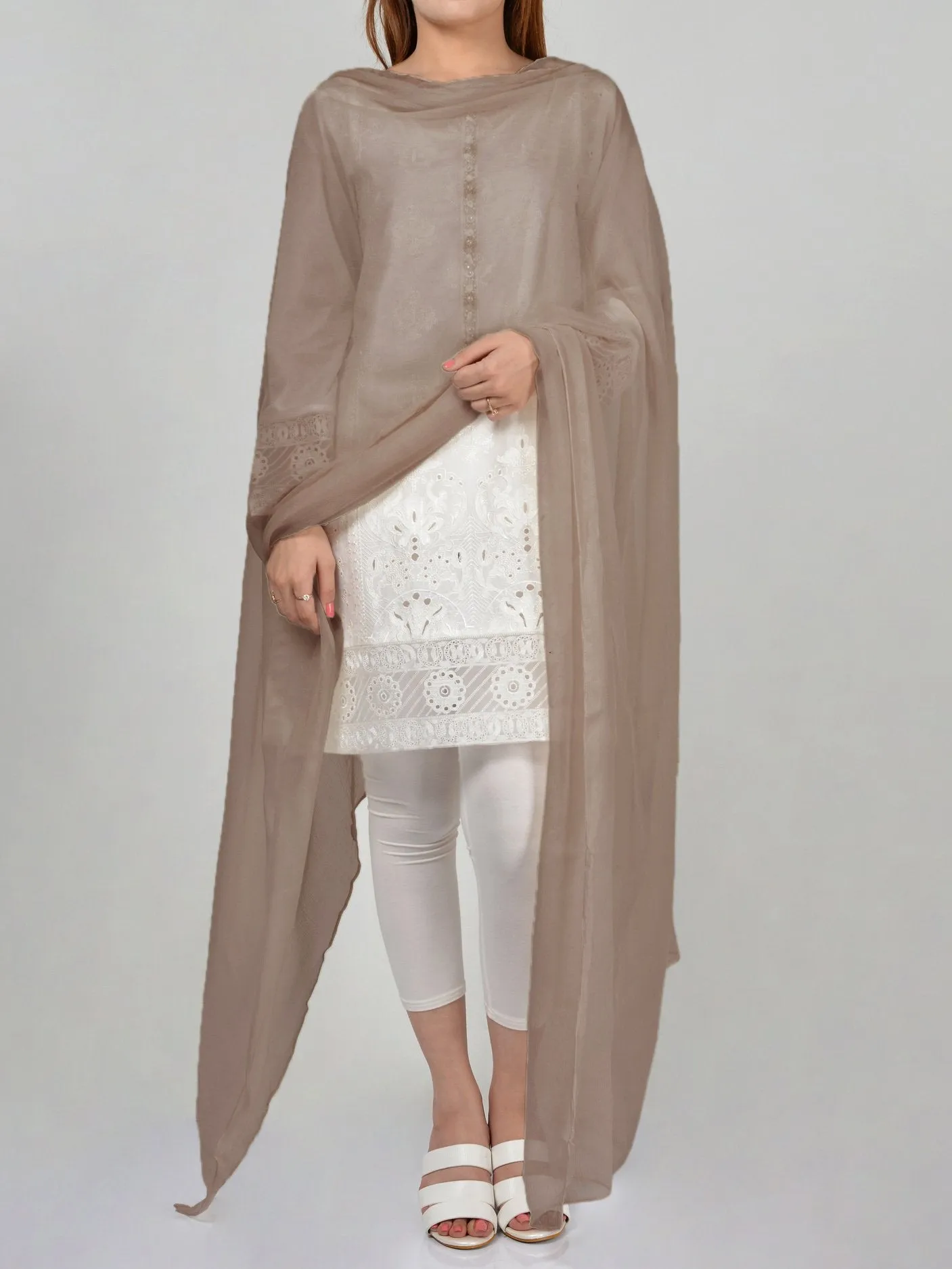 Chiffon Dupatta-Brown