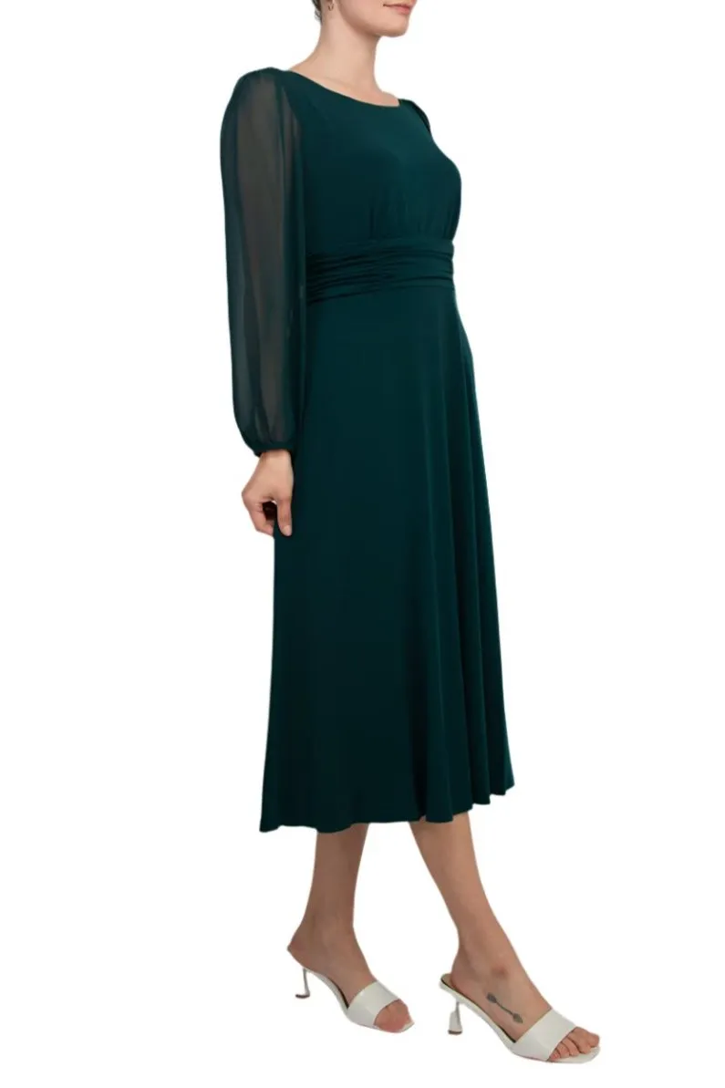Connected Apparel Chiffon Long Sleeve Midi Dress