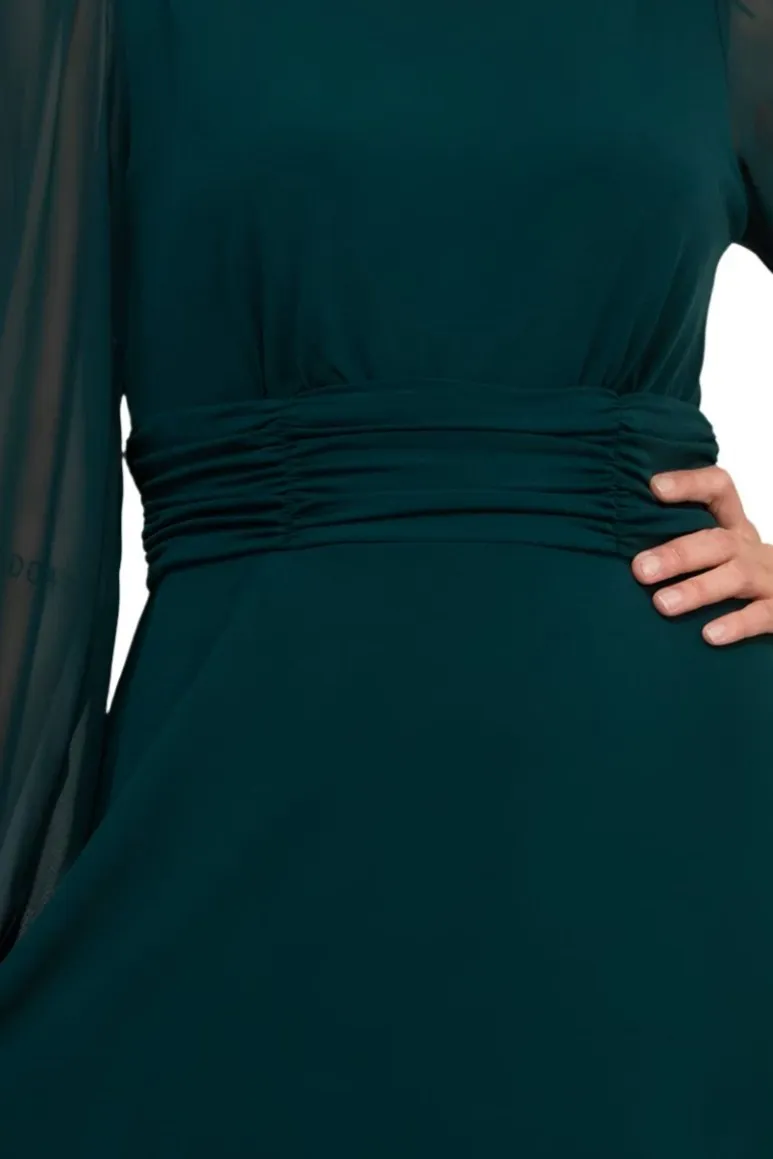 Connected Apparel Chiffon Long Sleeve Midi Dress
