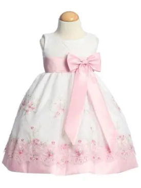 Copy of White Organza Easter Dress with Embroidery and Matching Taffeta Waistband, Sash, and Bow