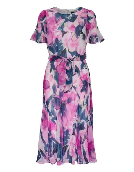Crinkle Chiffon Godet Sleeve Dress
