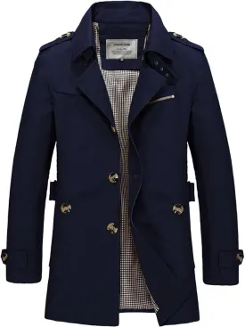 DAVID.ANN Men's Windbreaker Notch Lapel Single Breasted Coat