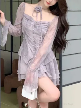 deanwangkt Summer Floral Print Fairy Dress Women Korean Style Elegant Party Mini Dress Female Ruffle Flounce Vintage Designer Dress