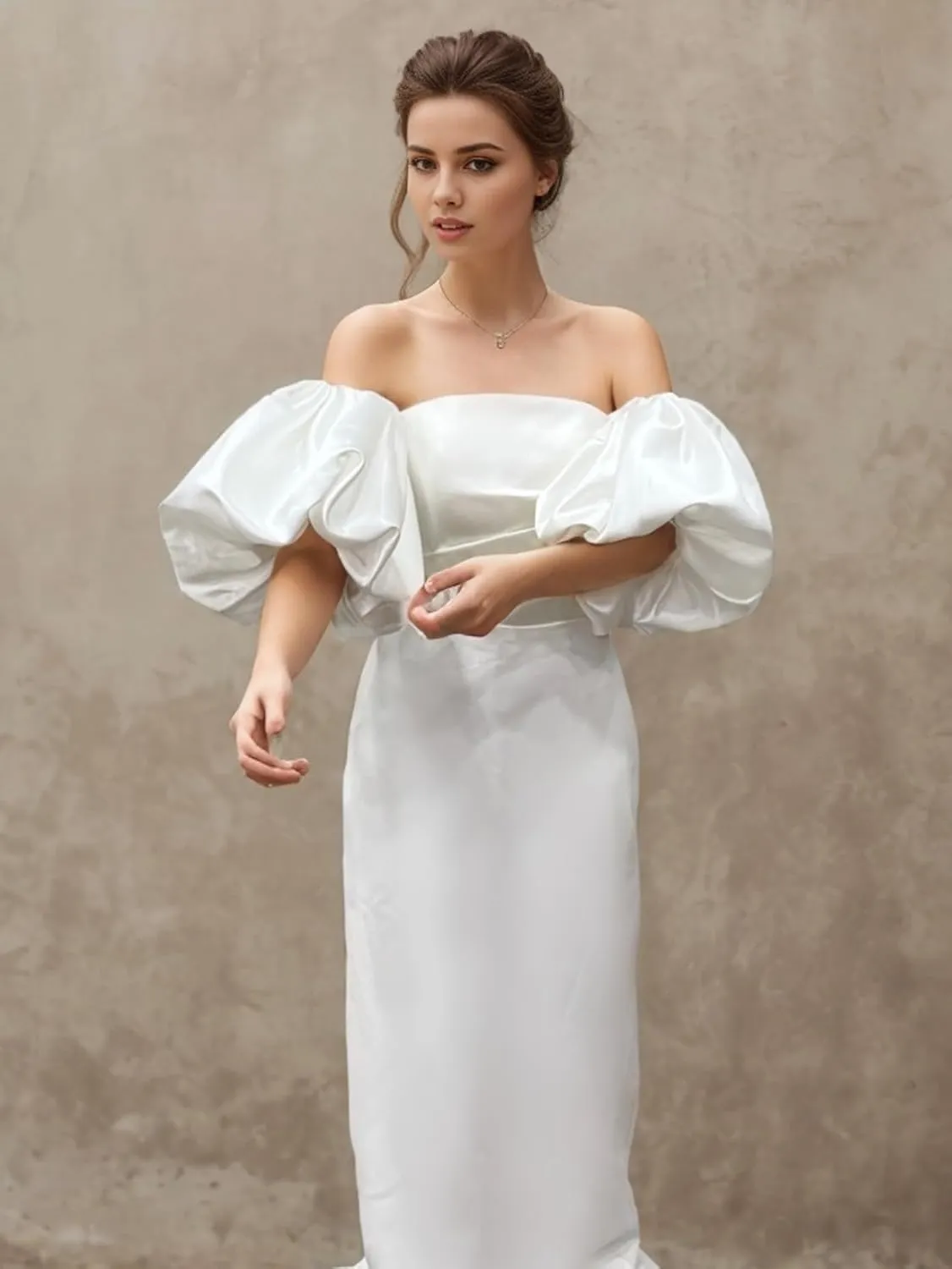 Detachable Puffy Short Sleeves Satin/Organza Stretchy Cuffs