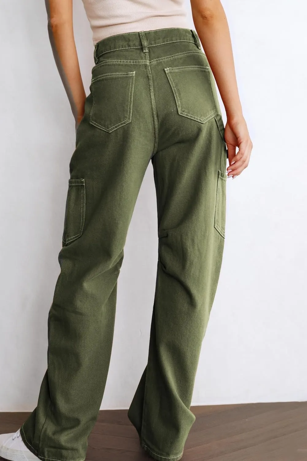 Dokotoo Womens Cargo Pants Women Baggy Wide Leg High Waist Casual Pants Jean Stretch Pants