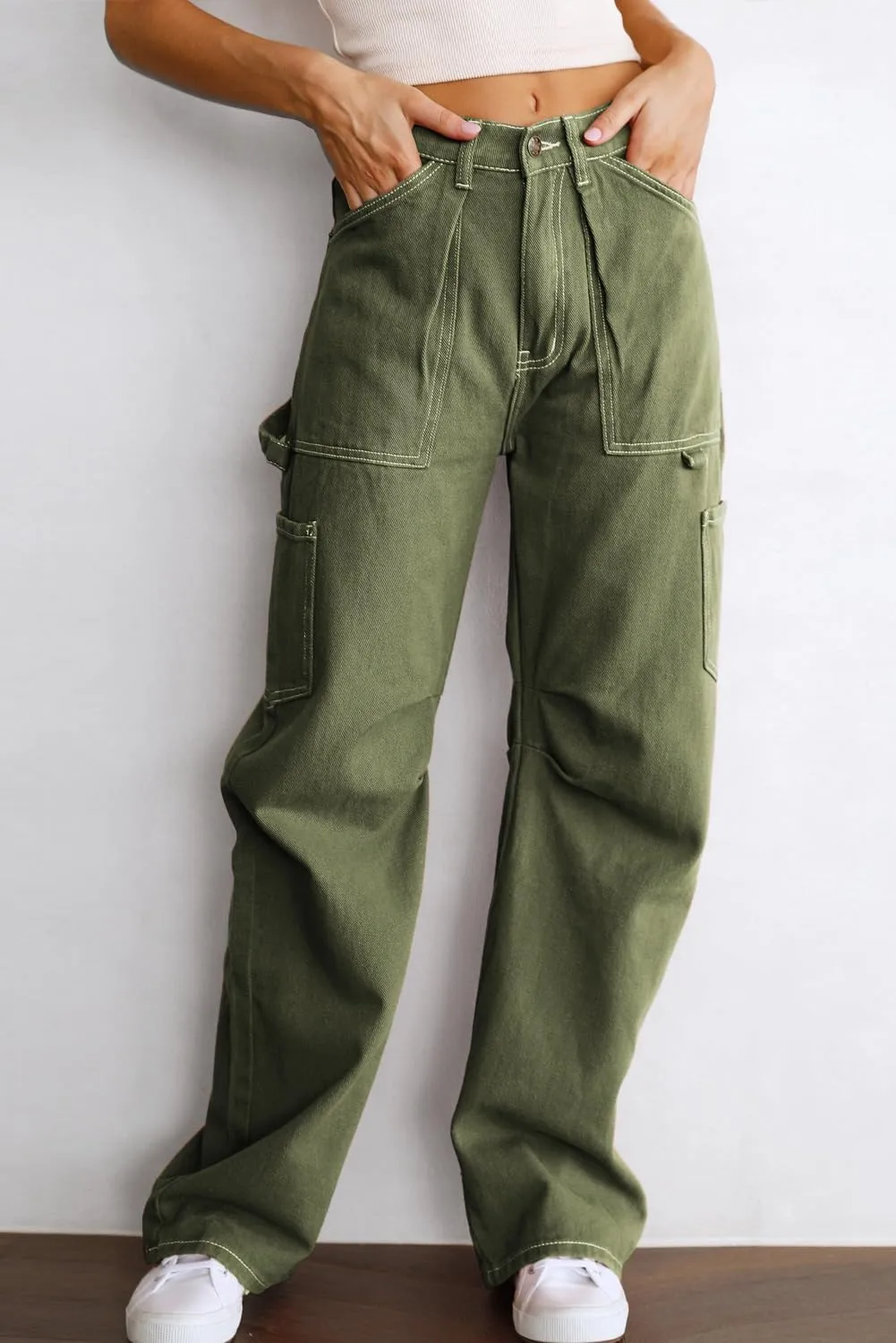 Dokotoo Womens Cargo Pants Women Baggy Wide Leg High Waist Casual Pants Jean Stretch Pants