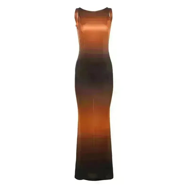 Fashion Trend Multicolor Printed Pullover High Waist Dress