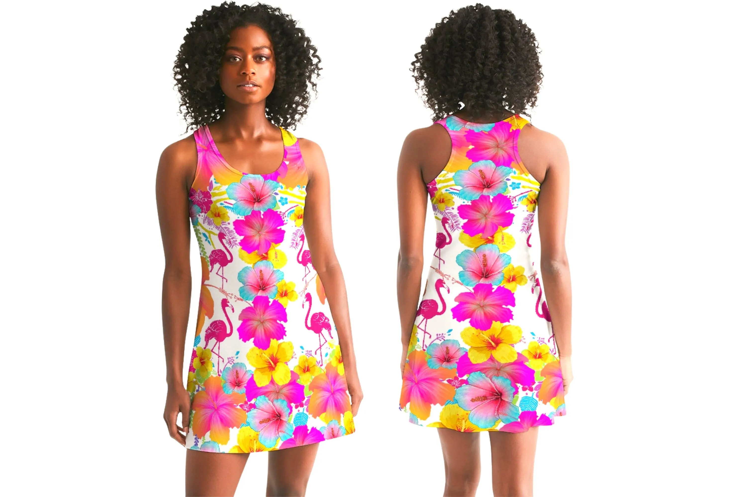 Flamingos Hibiscus Floral Racerback Dress