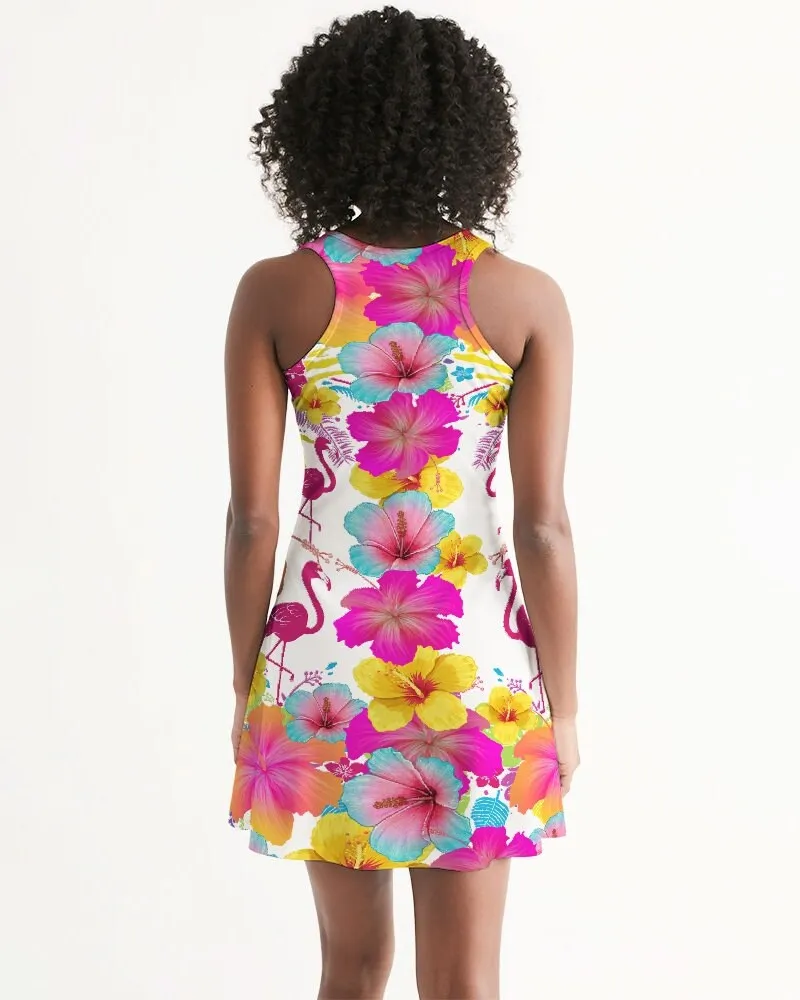 Flamingos Hibiscus Floral Racerback Dress
