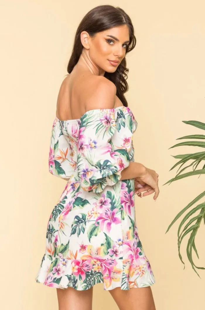 Floral Ruffled Off-the-Shoulder Dress