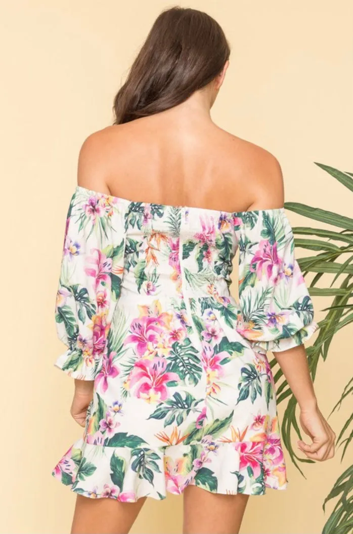 Floral Ruffled Off-the-Shoulder Dress