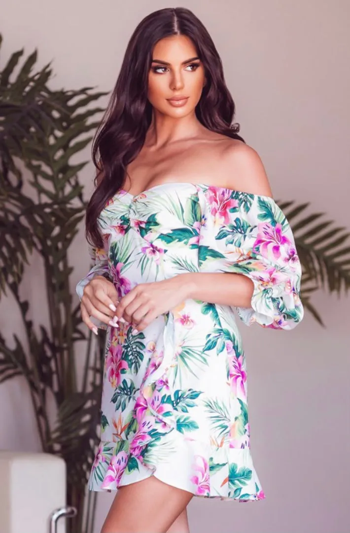 Floral Ruffled Off-the-Shoulder Dress