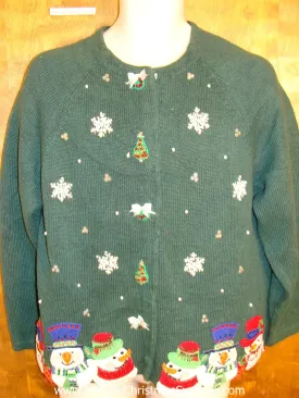 Funny Green Christmas Sweater with Snowman Clan