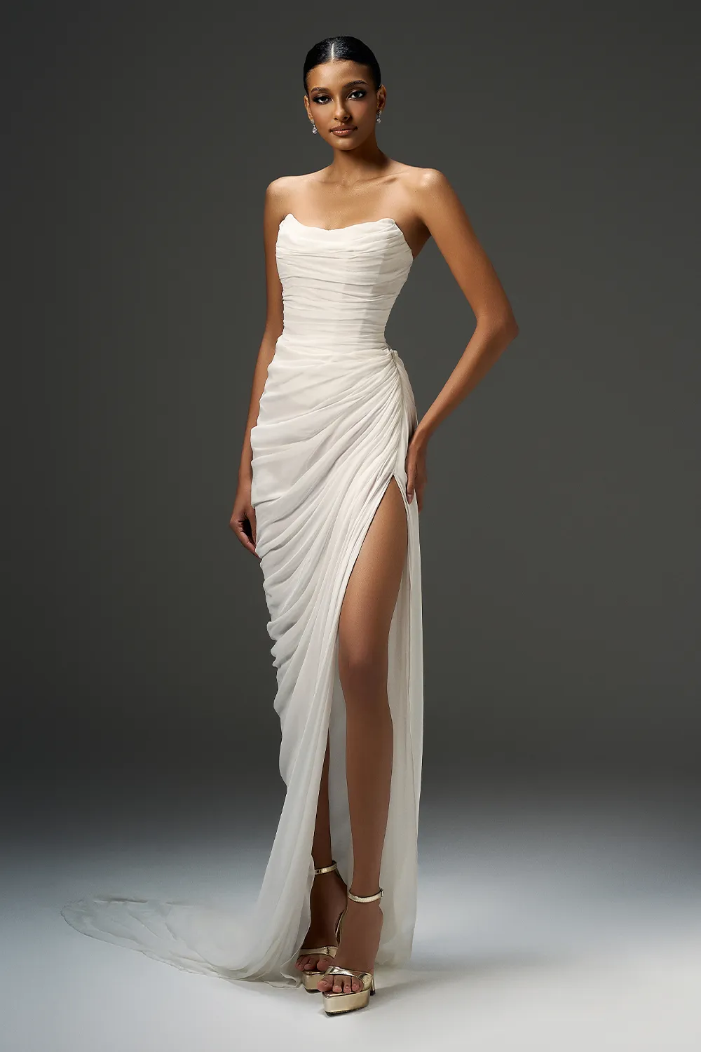 Giana Slit Semi-Heart Neck Chiffon Floor Length Dress