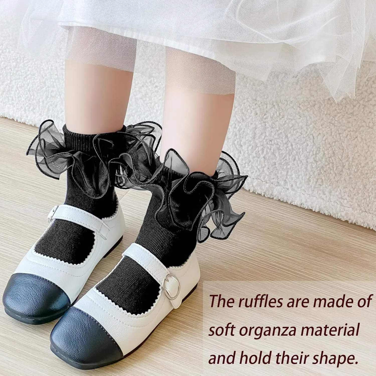 Girls Ruffle Socks Frilly Double Lace Socks Cotton Turn Cuff Socks Toddler Pageant Socks for Girls 3/6 Pack