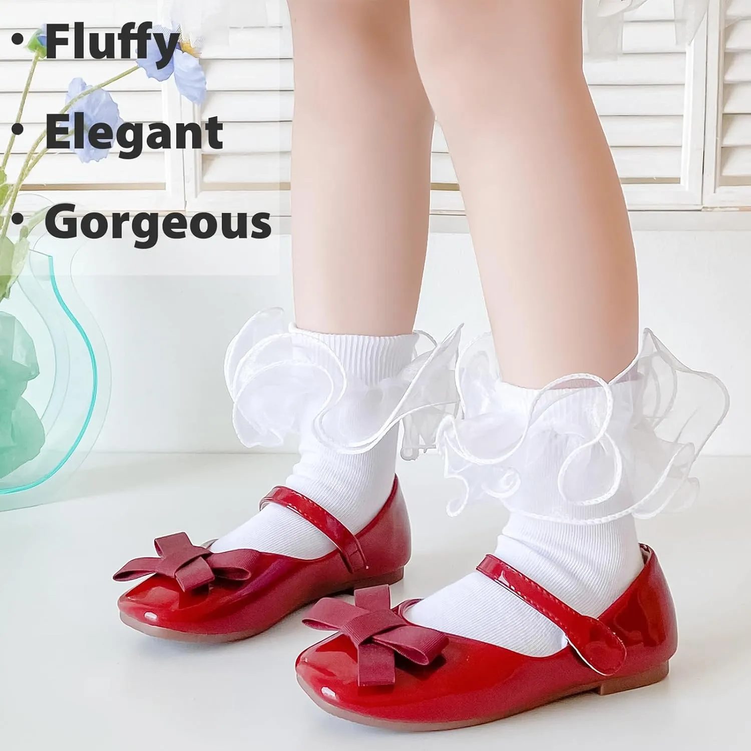 Girls Ruffle Socks Frilly Double Lace Socks Cotton Turn Cuff Socks Toddler Pageant Socks for Girls 3/6 Pack