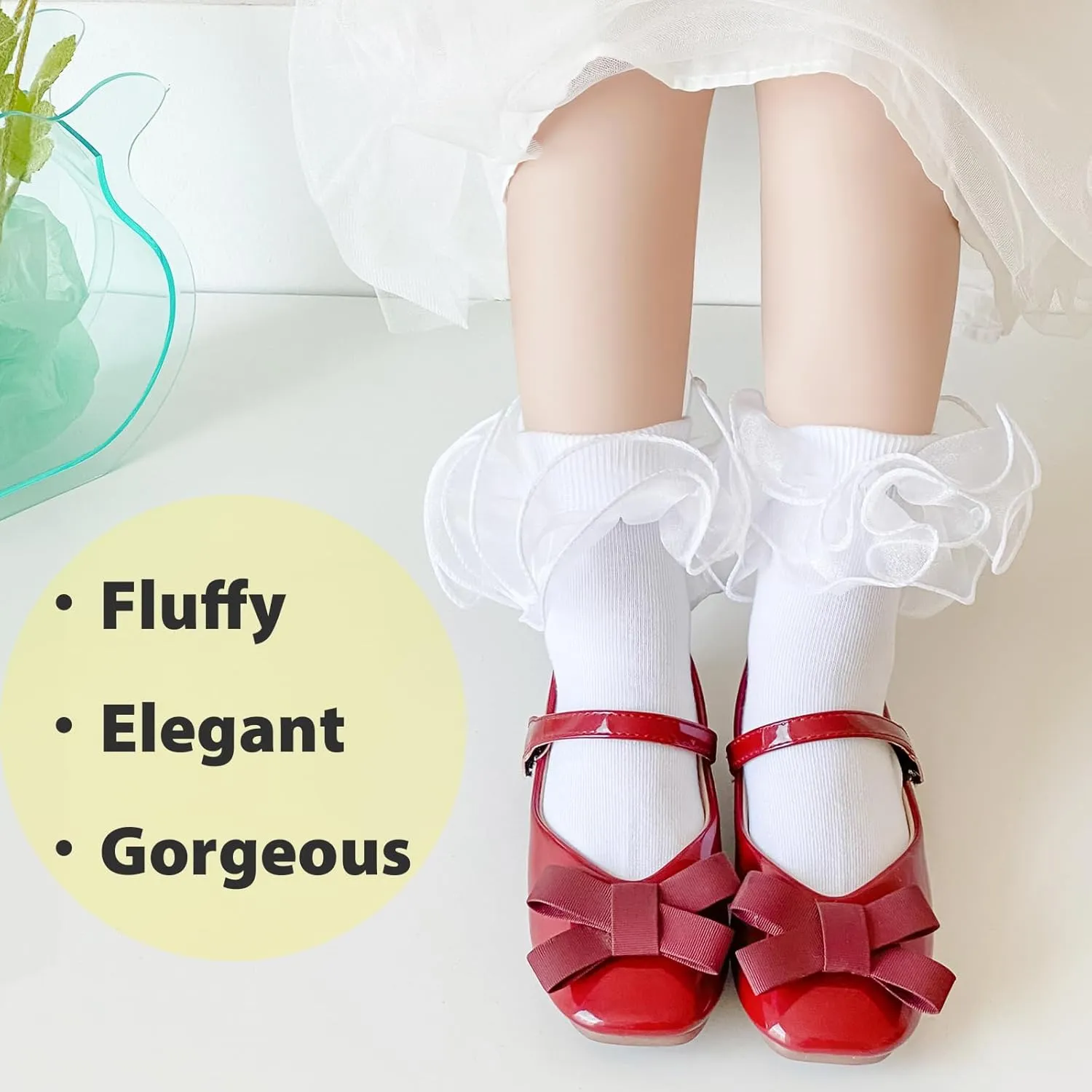 Girls Ruffle Socks Frilly Double Lace Socks Cotton Turn Cuff Socks Toddler Pageant Socks for Girls 3/6 Pack