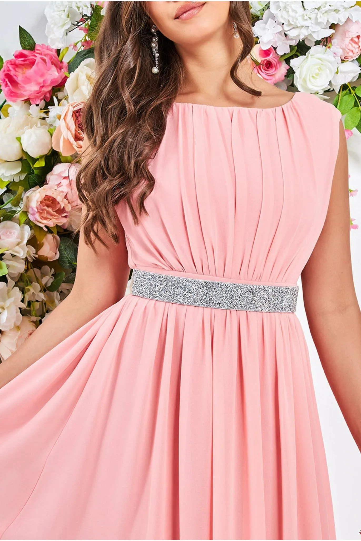 Goddiva Chiffon Maxi With Embellished Belt