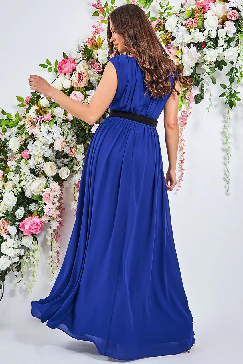 Goddiva Chiffon Maxi With Embellished Belt