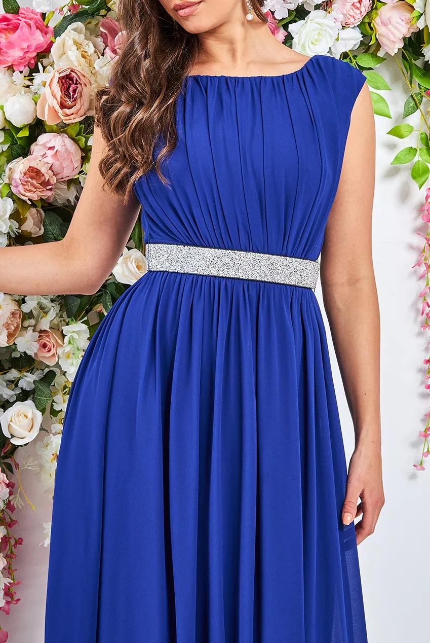 Goddiva Chiffon Maxi With Embellished Belt