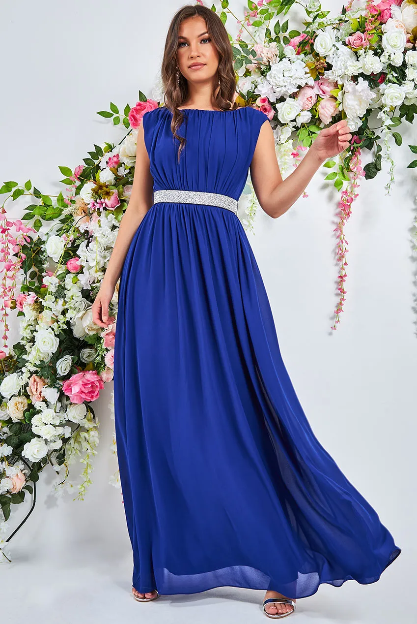 Goddiva Chiffon Maxi With Embellished Belt