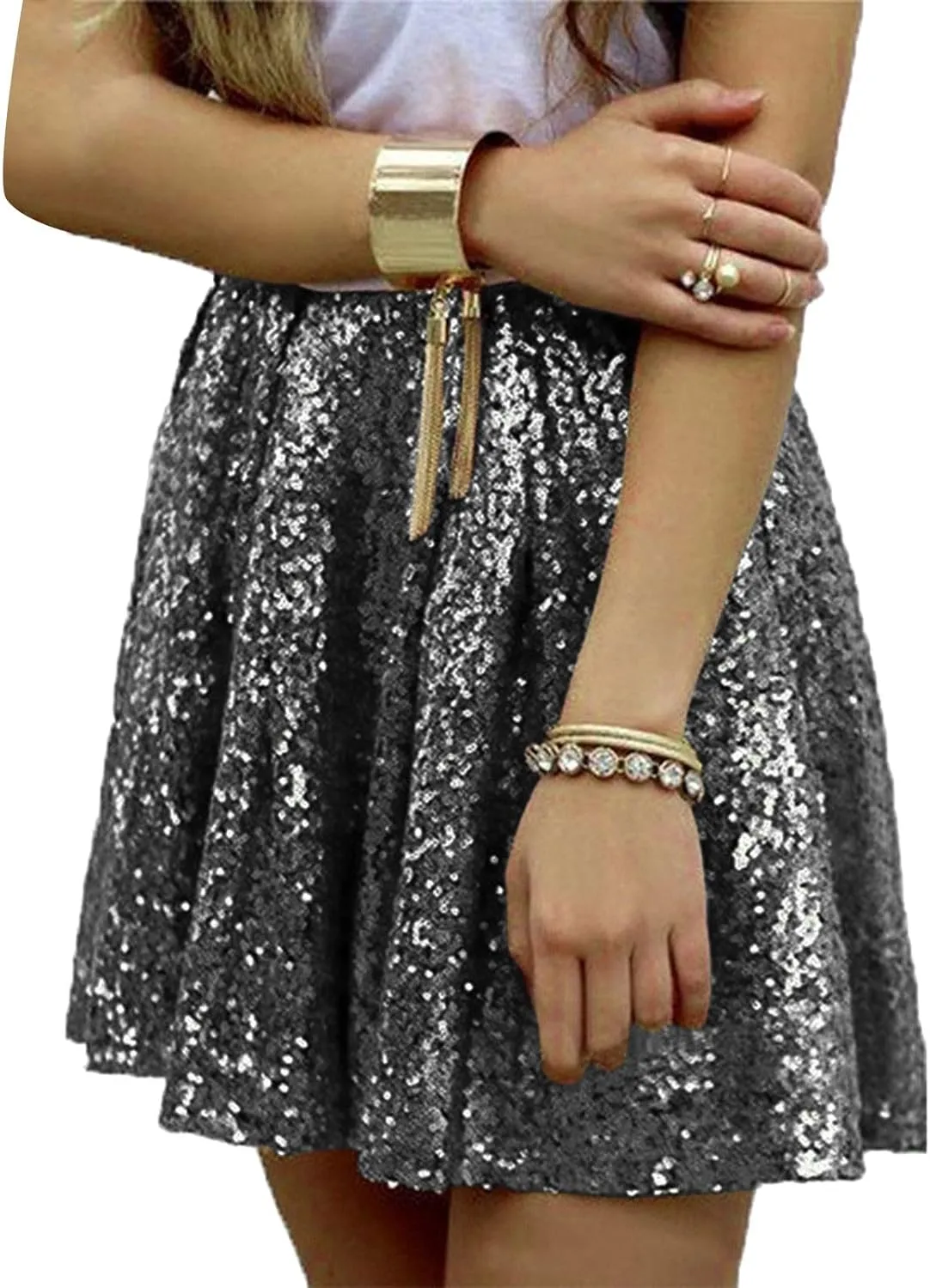Golf Skirts Pleated Ruffle Glitter Lightweight A Line High Rise Sparkle Sequin Flare Folkloric Holiday Carnival