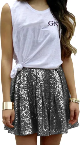 Golf Skirts Pleated Ruffle Glitter Lightweight A Line High Rise Sparkle Sequin Flare Folkloric Holiday Carnival
