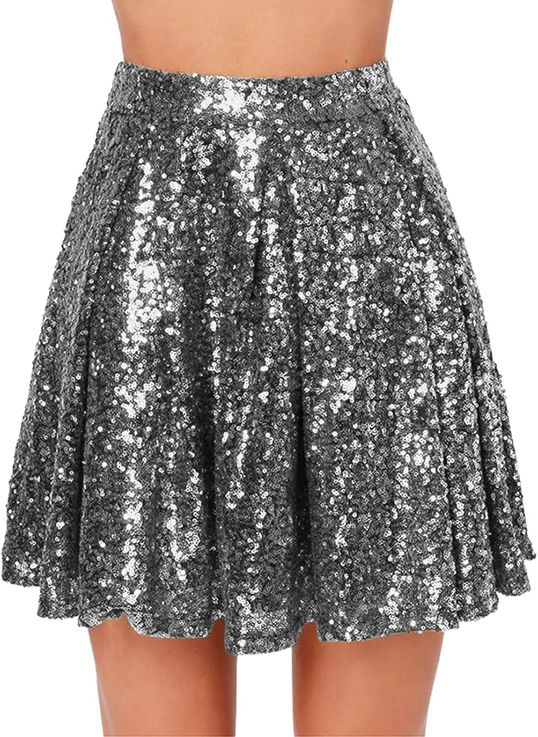 Golf Skirts Pleated Ruffle Glitter Lightweight A Line High Rise Sparkle Sequin Flare Folkloric Holiday Carnival