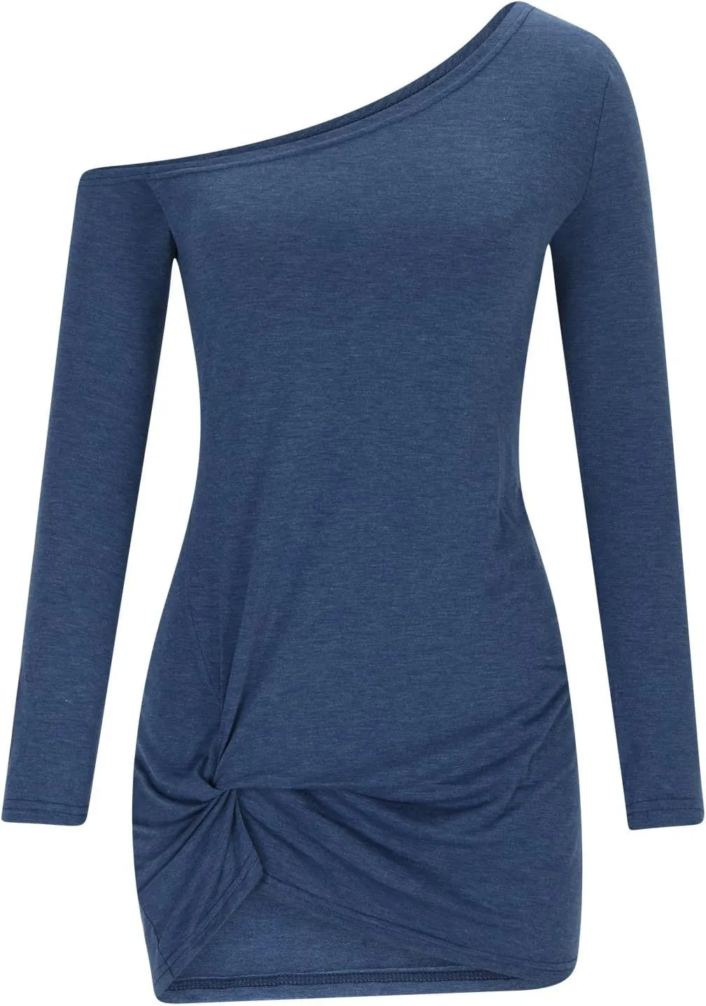 HGps8w Womens Off The Shoulder Sexy Tshirt Dress - Chic Ruched Hem Loose Long Sleeve Pullover Tunic Mini Dresses