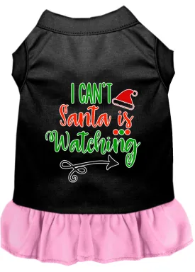I Can't, Santa Is Watching Screen Print Dog Dress Black With Light Pink Sm