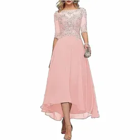 Lace Chiffon Bridesmaid Dress Tea Length Wedding Guest Dress Event Dress