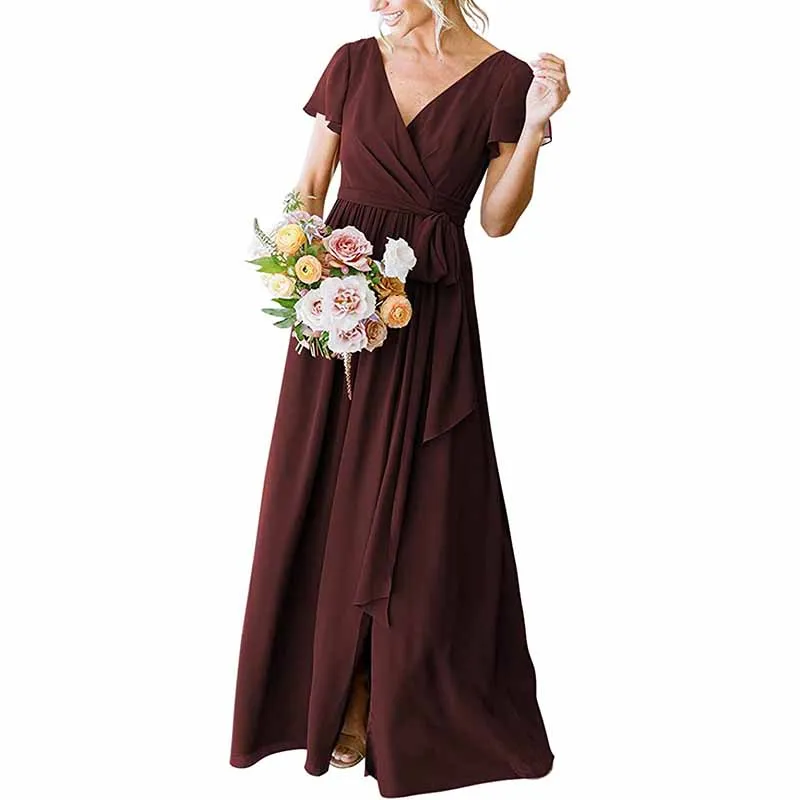 Lace Up  Country Bridesmaid Dresses Lace Chiffon Formal Dresses