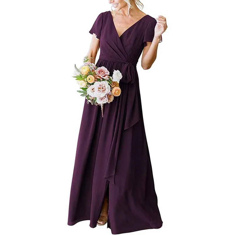Lace Up  Country Bridesmaid Dresses Lace Chiffon Formal Dresses