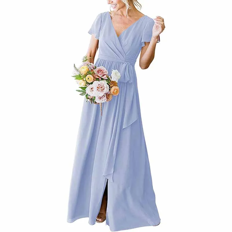 Lace Up  Country Bridesmaid Dresses Lace Chiffon Formal Dresses
