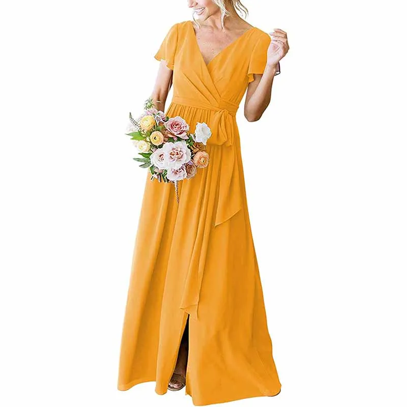 Lace Up  Country Bridesmaid Dresses Lace Chiffon Formal Dresses