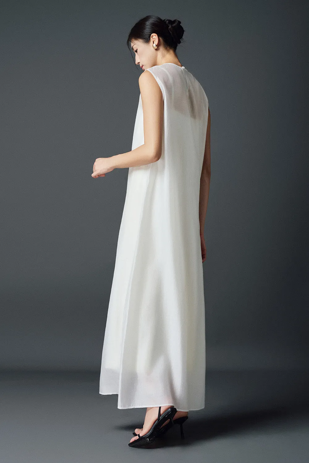 Lavinia Trapezoid Round Neck Chiffon Ankle Length Dress