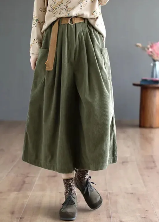 Loose Coffee Pockets Patchwork Corduroy Wide Leg Pants Fall ML2572