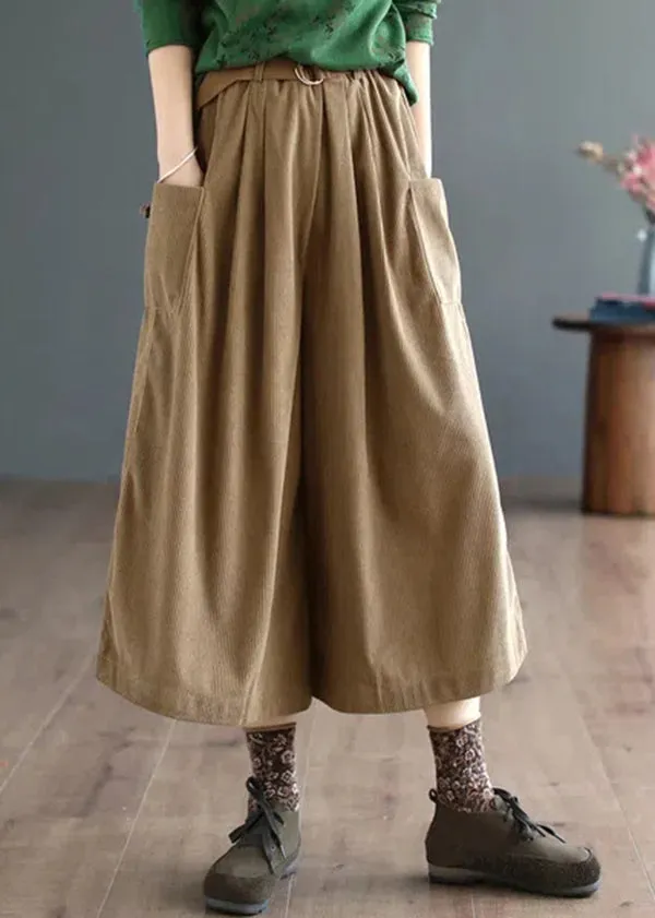 Loose Coffee Pockets Patchwork Corduroy Wide Leg Pants Fall ML2572