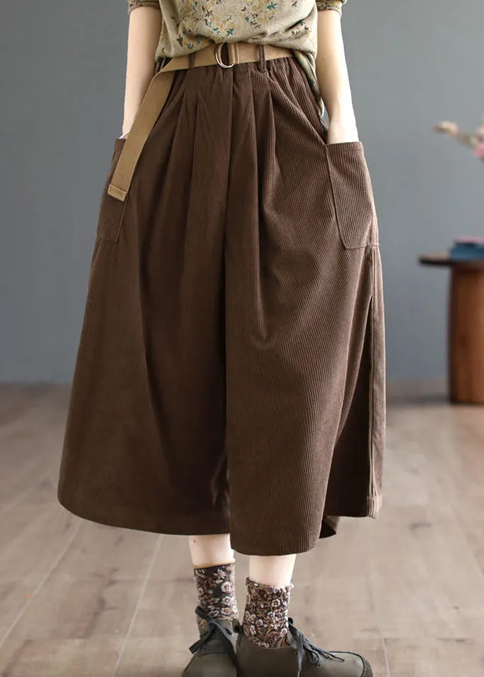 Loose Coffee Pockets Patchwork Corduroy Wide Leg Pants Fall ML2572