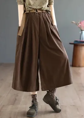 Loose Coffee Pockets Patchwork Corduroy Wide Leg Pants Fall ML2572